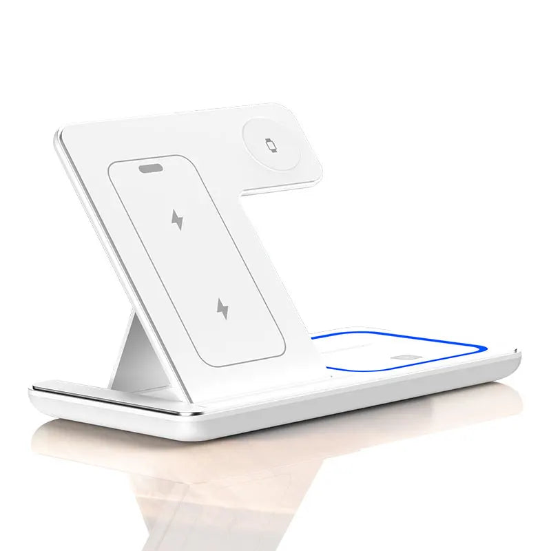 30W 3-in-1 Foldable Wireless Charging Station charging iPhone, Samsung, and AirPods