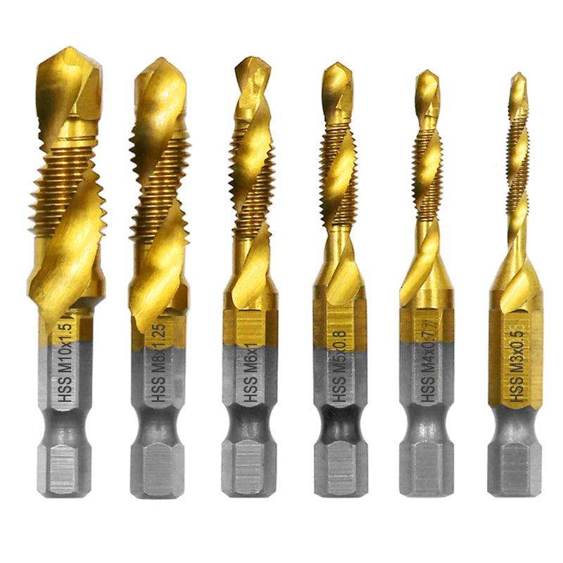 6pc Titanium Plated Drill & Tap Set – High-Speed Steel with Chamfer Tool - Alyando