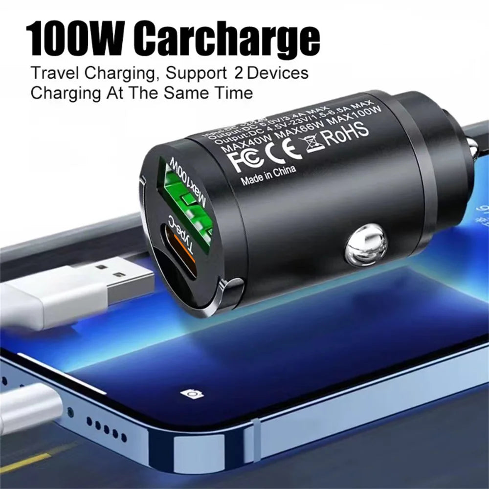 100W USB Car Charger with Type-C Fast Charging