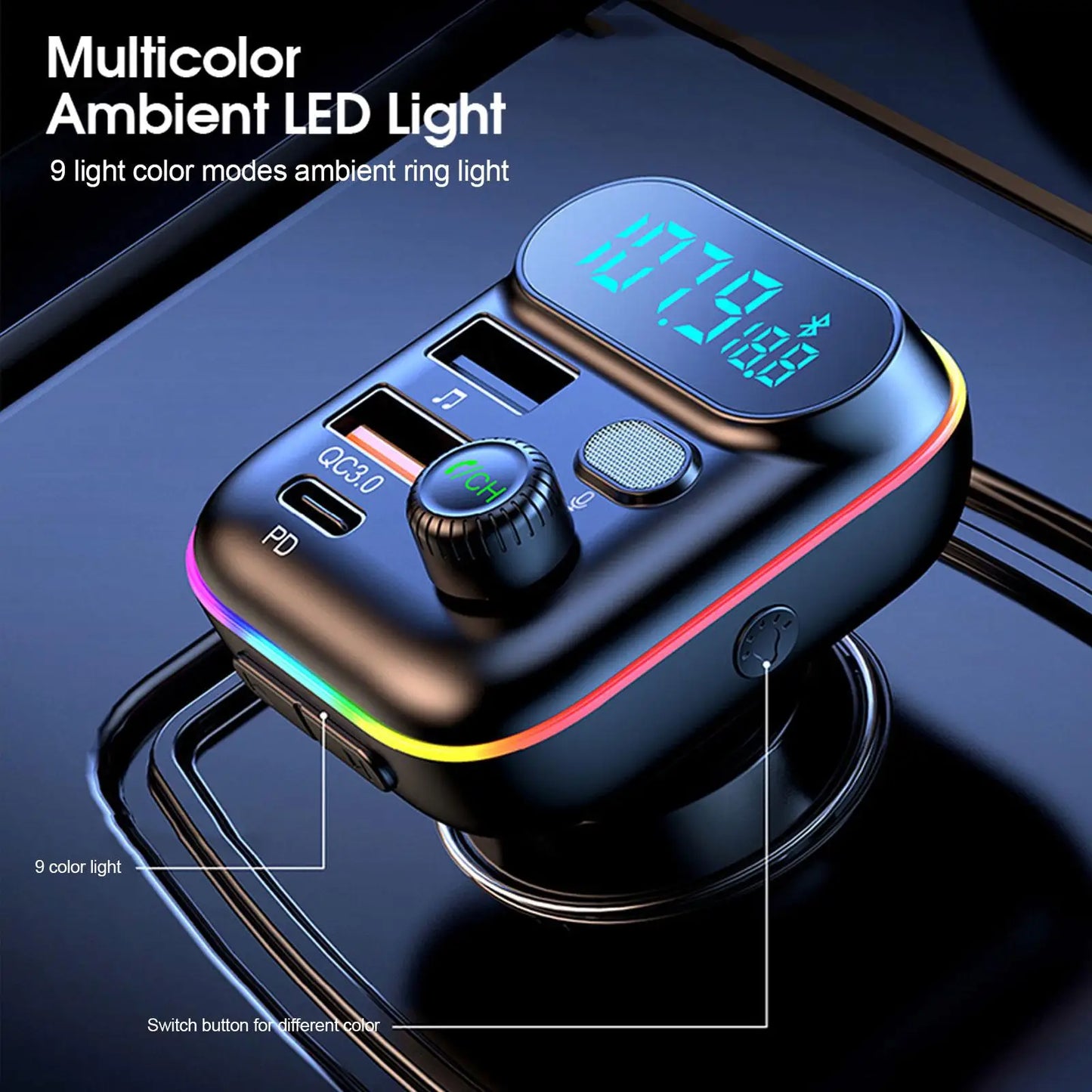 Car Bluetooth FM Transmitter with USB PD Fast Charger