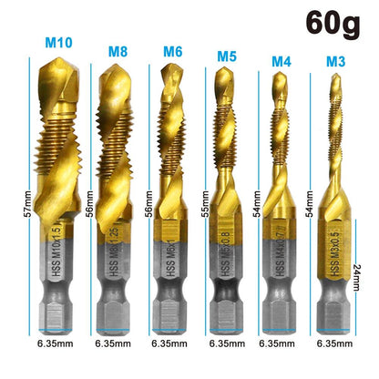 6pc Titanium Plated Drill & Tap Set – High-Speed Steel with Chamfer Tool - Alyando