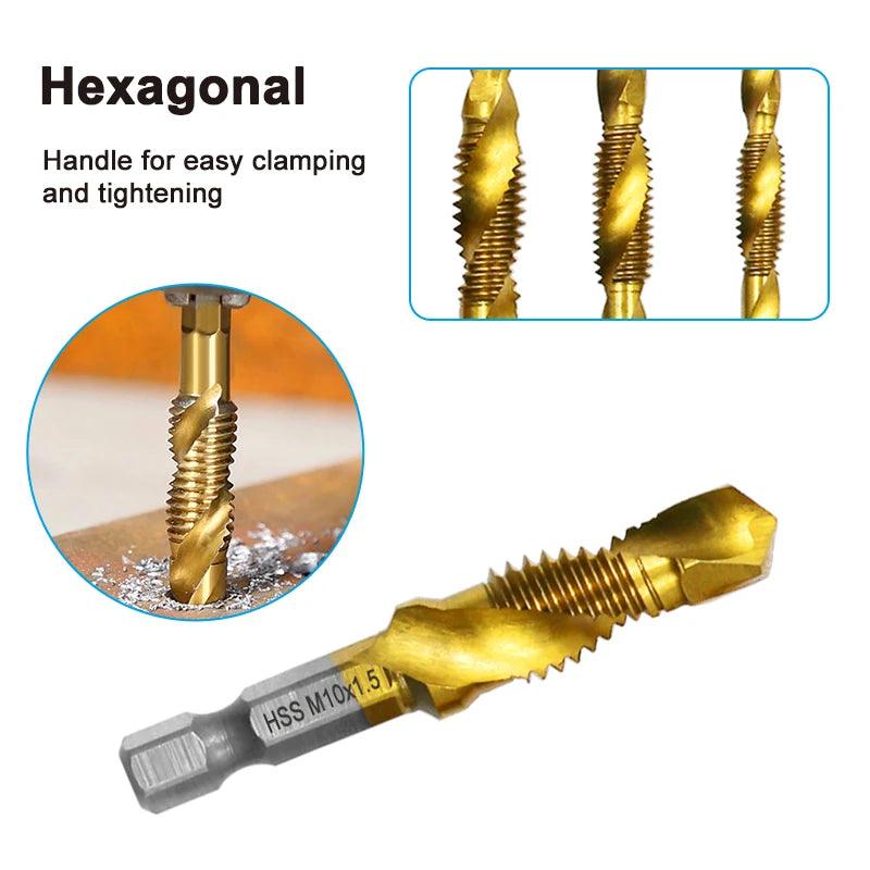 6pc Titanium Plated Drill & Tap Set – High-Speed Steel with Chamfer Tool - Alyando