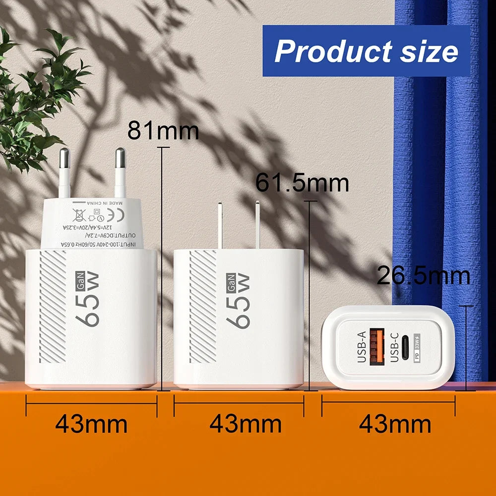 65W GaN USB-C Fast Charging Wall Adapter