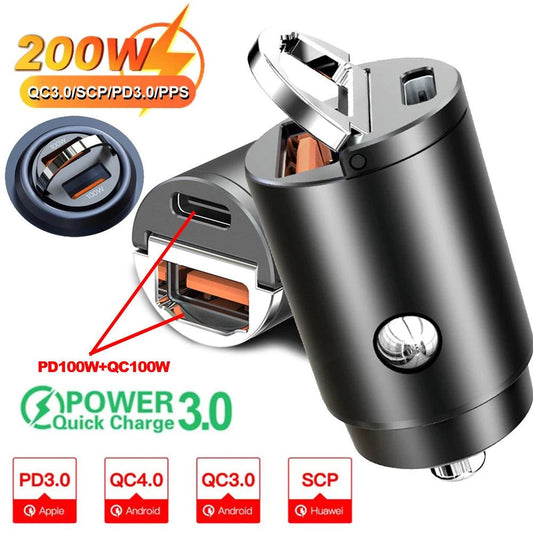 200W PD QC Fast Charging Car Charger – Power On the Go! - Alyando