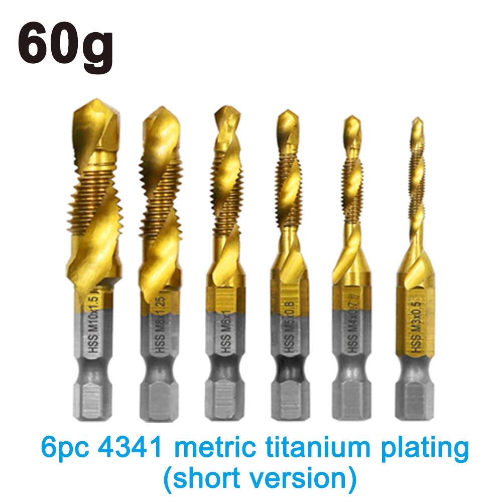 6pc Titanium Plated Drill & Tap Set – High-Speed Steel with Chamfer Tool - Alyando