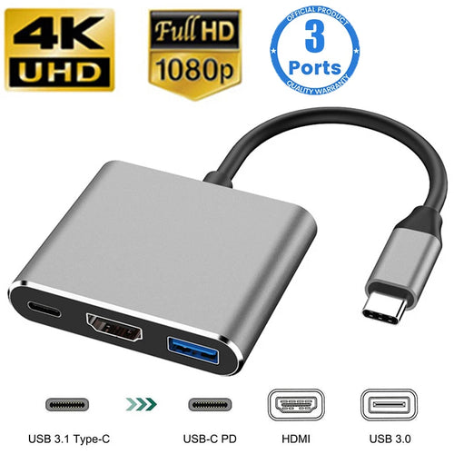 3-in-1 USB Hub Type-C to HDMI Splitter