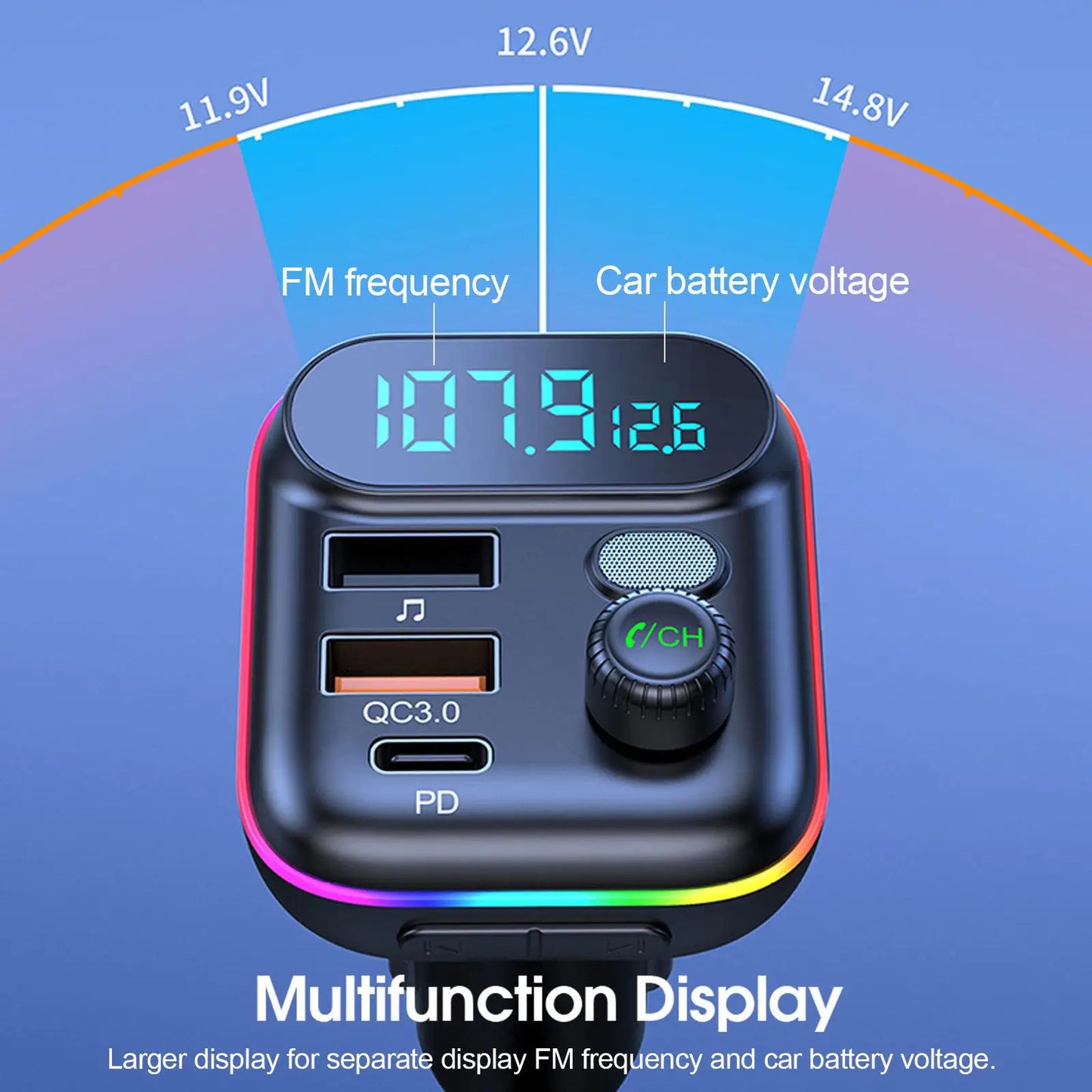 Car Bluetooth FM Transmitter with USB PD Fast Charger